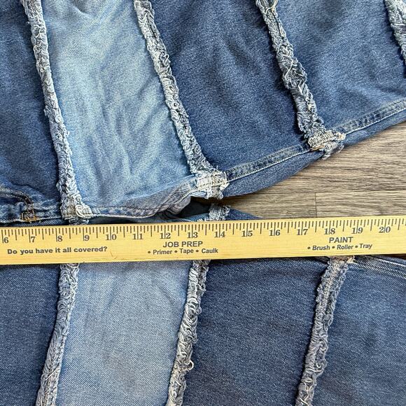 Ragged Jeans Patchwork Denim Maxi Skirt Size 30 Blue Two Tone Frayed Panels - Picture 7 of 9
